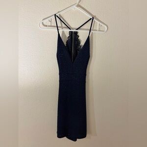 windsor navy blue glitter dress with open lace back  S